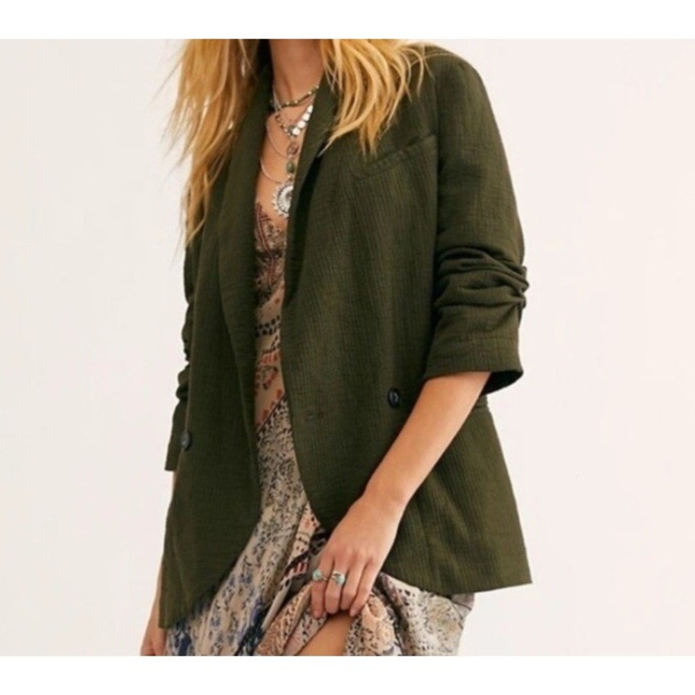 Free People Rowan Blazer Deep Army 100% Cotton Women's‎ Medium NWT